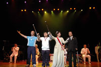 From the left: Thomas Stanghelle (tenor/composer) as Ketil Moe, Yang Haitao (tenor) as Mark Wang, Zumulaiti (soprano) as HM Queen Sonja, and the real Mark Wang.