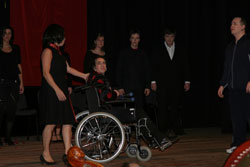 From the left (in the front): Turid Stanghelle (mezzo-soprano) playing Mark's mother Shen Liping, Thomas Stanghelle (tenor) playing Mark Wang and Robert Kerr (baritone) playing Ketil Moe